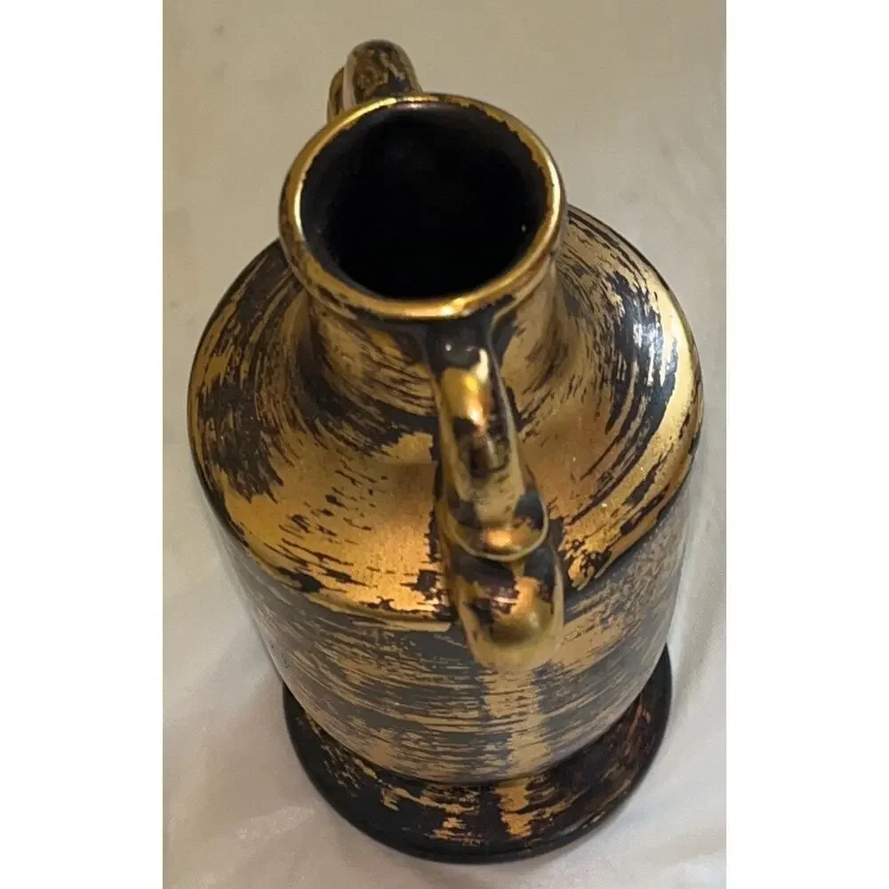Vintage, Stangl Pottery Hand Painted Black & Gold, Ceramic, Vase